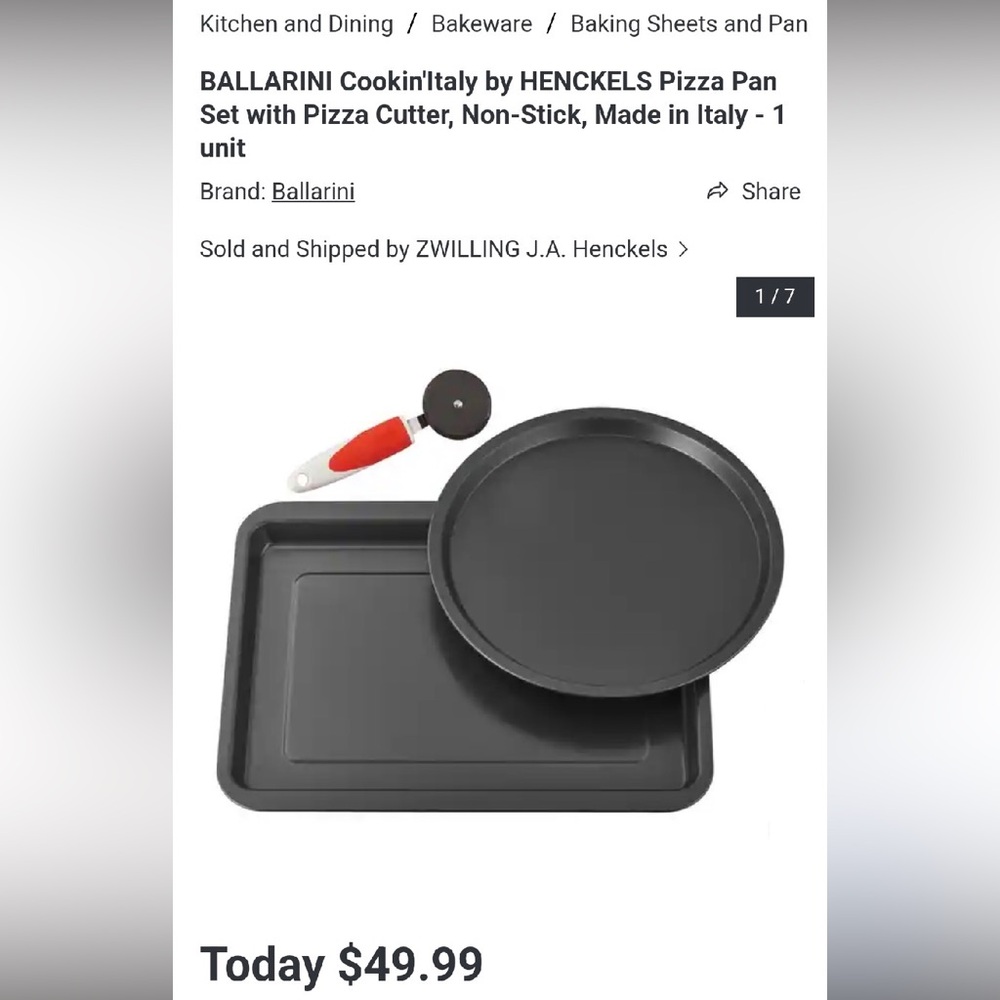 Ballarini Cookin’Italy 3-Pc Non-Stick Pizza Pan Set w/cutter (made in Italy)